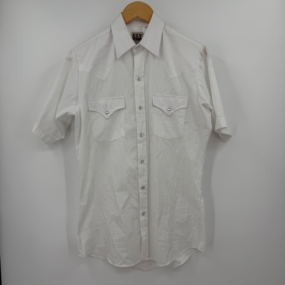 Ely Cattleman Mens White Jacquard Western Pearl Snap Short Sleeve Shirt S 14.5